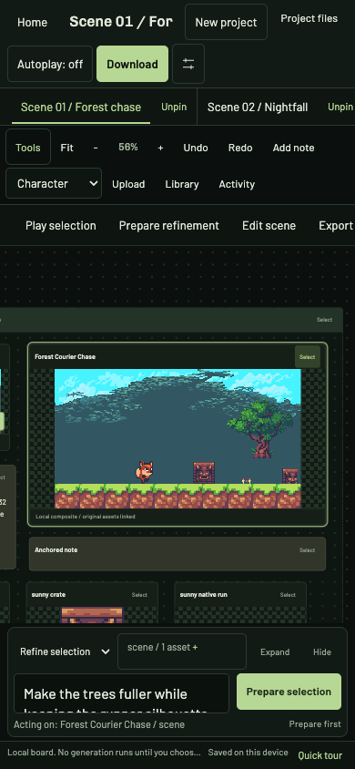Actual phone studio with touch controls and project canvas